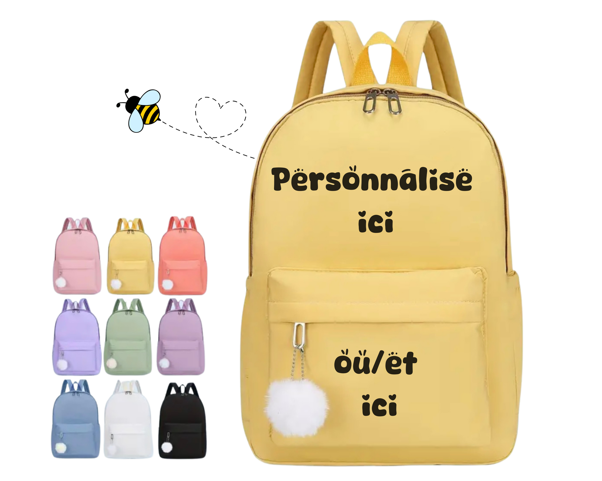 Sac a Dos Pompon Enfant Ado Cartable primaire Cartable college BeeLovely